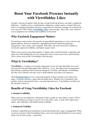Boost Your Facebook Presence Instantly with Viewtifulday Likes
