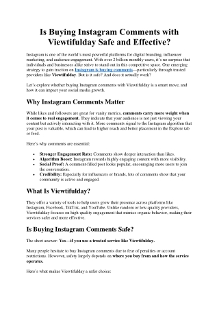 Is Buying Instagram Comments with Viewtifulday Safe and Effective