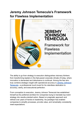 Strategic Process of Jeremy Johnson Temecula: flawless implementation starts her