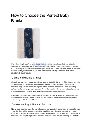 How to Choose the Perfect Baby Blanket