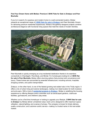 Find Your Dream Home with Motiaz_ Premium 3 BHK Flats for Sale in Zirakpur and Peer Muchalla
