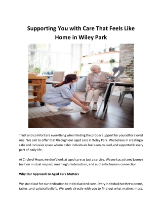 Supporting You with Care That Feels Like Home in Wiley Park