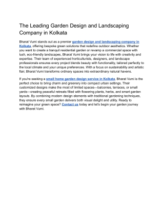 The Leading Garden Design and Landscaping Company in Kolkata