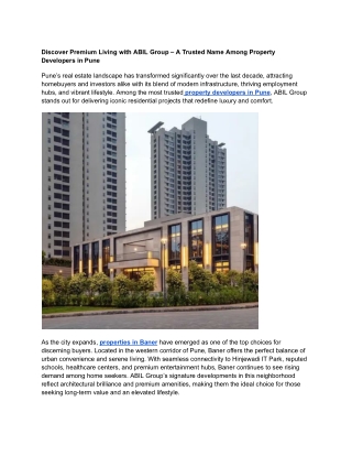 Discover Premium Living with ABIL Group – A Trusted Name Among Property Developers in Pune