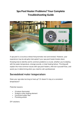 Spa Pool Heater Problems? Your Complete Troubleshooting Guide