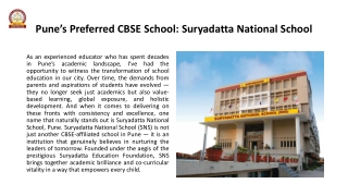 Pune’s Preferred CBSE School: Suryadatta National School
