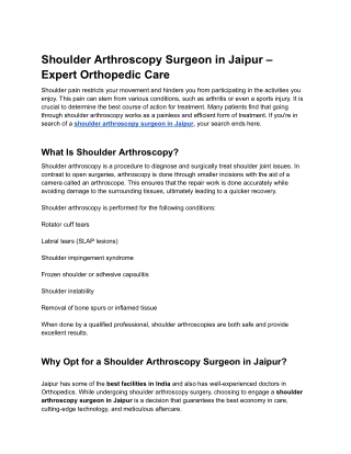Shoulder Arthroscopy Surgeon in Jaipur – Expert Orthopedic Care