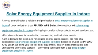 Solar Energy Equipment Supplier in Indore