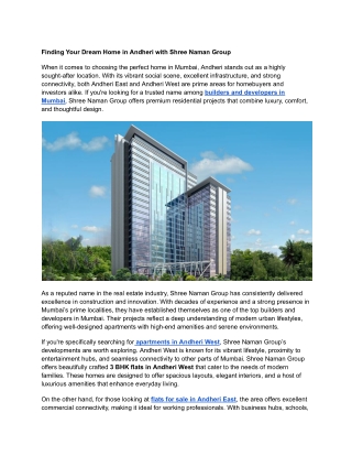 Finding Your Dream Home in Andheri with Shree Naman Group