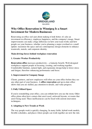 Why Office Renovation in Winnipeg Is a Smart Investment for Modern Businesses