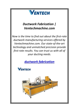 Ductwork Fabrication | Ventechmachine.com