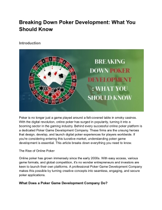 What Makes a Great Poker Game Development Company?
