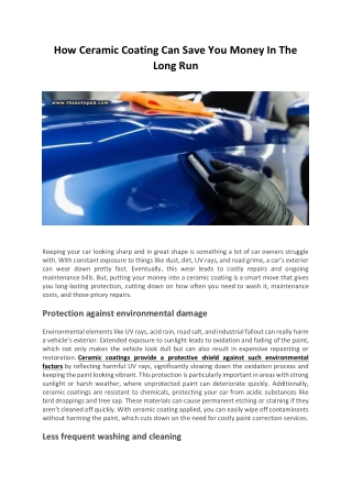 How Ceramic Coating Can Save You Money In The Long Run