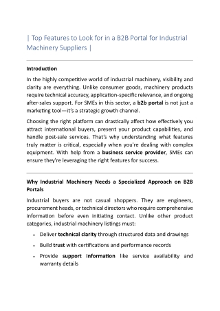 Top Features to Look for in a B2B Portal for Industrial Machinery Suppliers