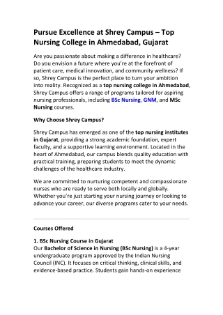 Top Nursing Institute in Gujarat – Shrey Campus Ahmedabad
