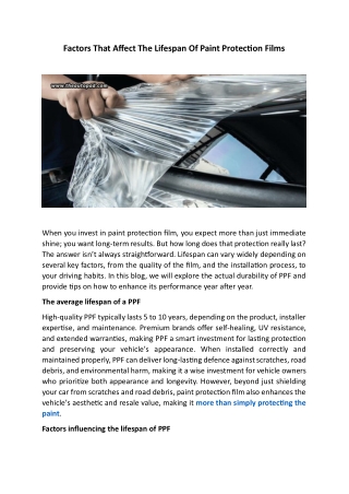 Factors That Affect The Lifespan Of Paint Protection Films