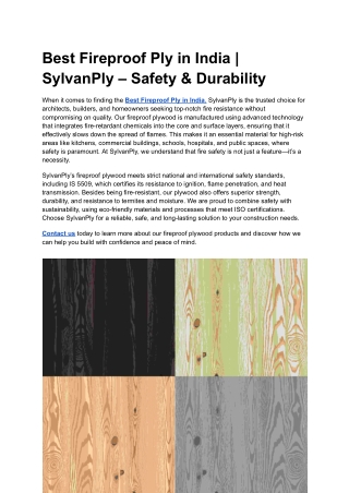 Best Fireproof Ply in India _ SylvanPly – Safety & Durability