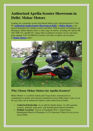 Authorized Aprilia Scooter Showroom in Delhi