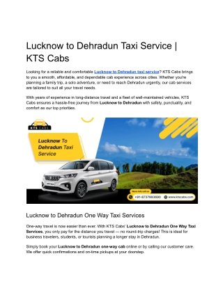Lucknow to Dehradun Taxi Service _ KTS Cabs