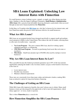SBA Loans Explained Unlocking Low Interest Rates with Finnection
