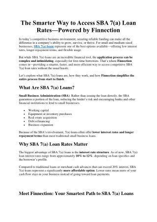 The Smarter Way to Access SBA 7(a) Loan Rates—Powered by Finnection