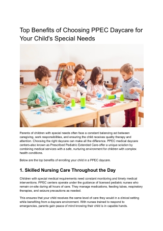 Top Benefits of Choosing PPEC Daycare for Your Child's Special Needs