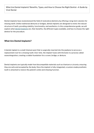 What Are Dental Implants Benefits, Types, and How to Choose the Right Dentist