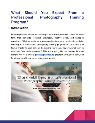 What Should You Expect From a Professional Photography Training Program_Indian Photo Academy