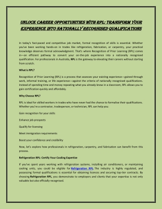 Unlock Career Opportunities with RPL: Transform Your Experience into Nationally