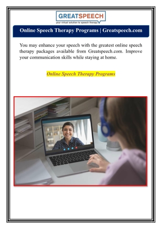 Online Speech Therapy Programs | Greatspeech.com