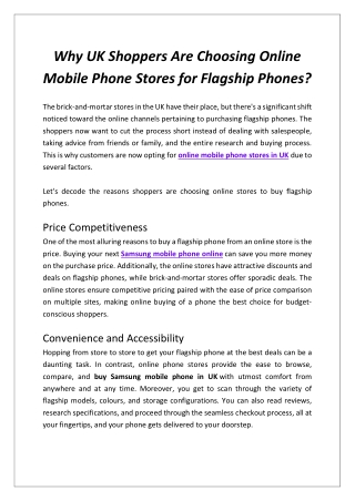 Why UK Shoppers Are Choosing Online Mobile Phone Stores for Flagship Phones