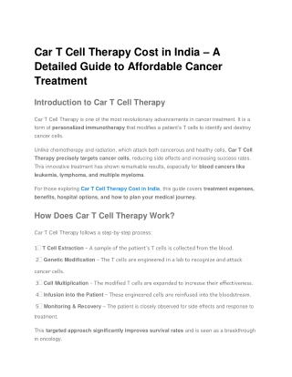 Car T Cell Therapy Cost in India – A Detailed Guide to Affordable Cancer Treatment