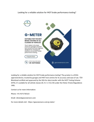 Looking for a reliable solution for MOT brake performance testing