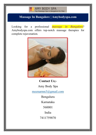 Massage In Bangalore | Amybodyspa.com