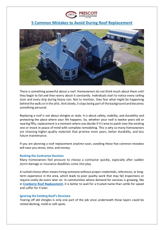 5 Common Mistakes to Avoid During Roof Replacement