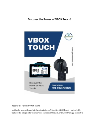 Discover the Power of VBOX Touch