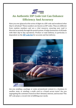 An Authentic ZIP Code List Can Enhance Efficiency And Accuracy