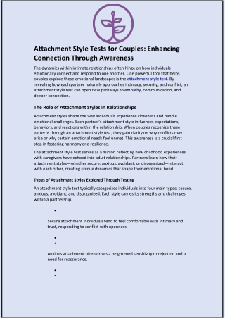 Attachment Style Tests for Couples: Enhancing Connection Through Awareness
