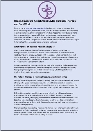 Healing Insecure Attachment Styles Through Therapy and Self-Work
