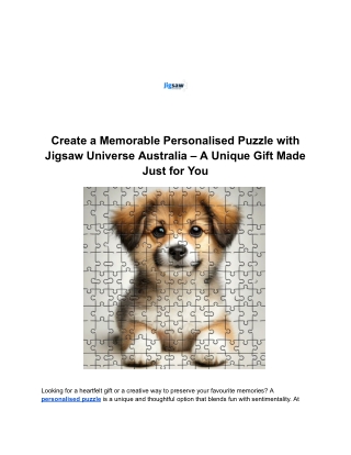 Create Your Own Personalised Puzzle in Australia | Jigsaw Universe Australia