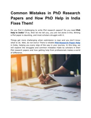 Common Mistakes in PhD Research Papers and How PhD Help in India Fixes Them!
