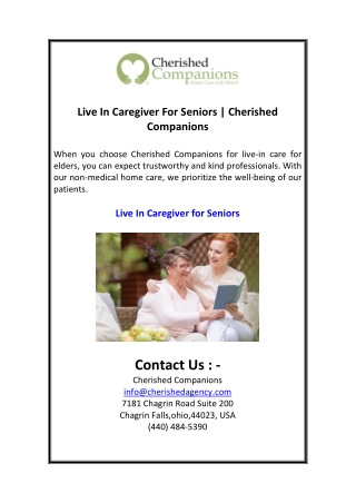 Live In Caregiver For Seniors  Cherished Companions