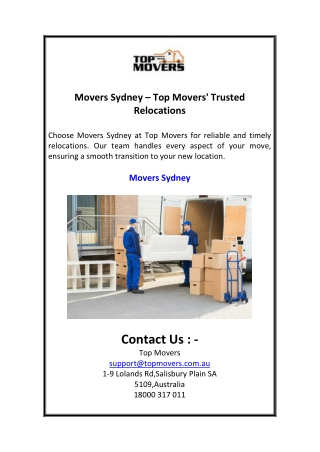 Movers Sydney  Top Movers  Trusted Relocations