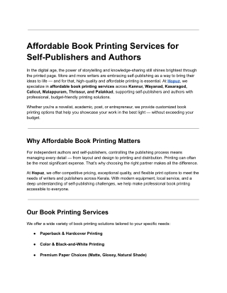 Affordable Book Printing Services for Self-Publishers and Authors