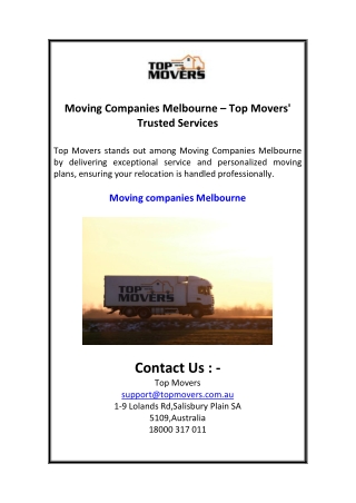 Moving Companies Melbourne  Top Movers  Trusted Services