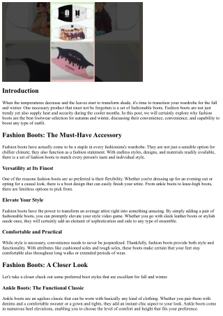Fashion Boots: The Perfect Footwear for Autumn and Winter