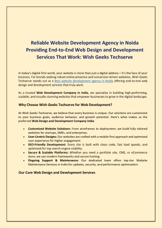 reliable website development agency in noida