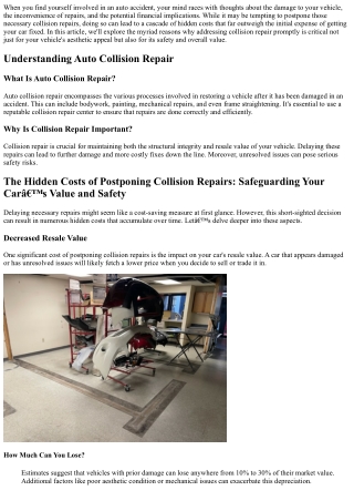 The Hidden Costs of Postponing Collision Repairs: Safeguarding Your Car’s Value