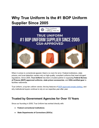 True Uniform | #1 GSA Approved Vendor Since 2005 | Prison Uniform Experts