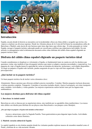 Disfruta del cálido clima español eligiendo un paquete turístico  idóneo